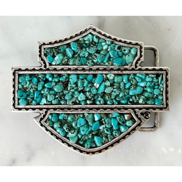 Harley-Davidson Accessories - Harley-Davidson Turquoise Stones Bar Shield Logo Women's Belt Buckle